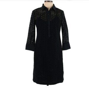 Talbots Shirt Dress Women’s Size 4 Black Eyelet 3/4 Sleeve with slip underneath
